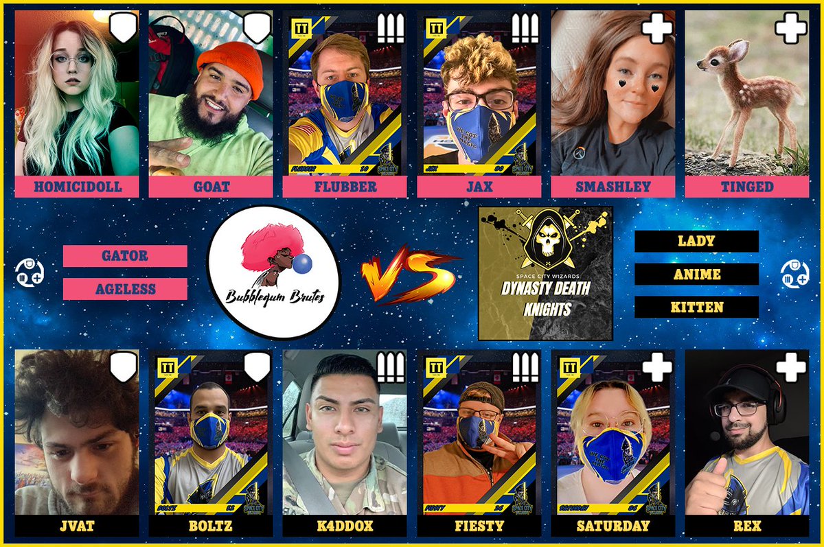 SCWizards's tweet photo. Tune in tonight 10pm cst as the Bubblegum Brutes take on the Dynasty Death Nights in the season opener of the Not SoberWatch League brought to you by the Space City Wizards! #WeGotTheMagic
https://t.co/E8QpkvNfAj https://t.co/P1NnRgLwJ4
