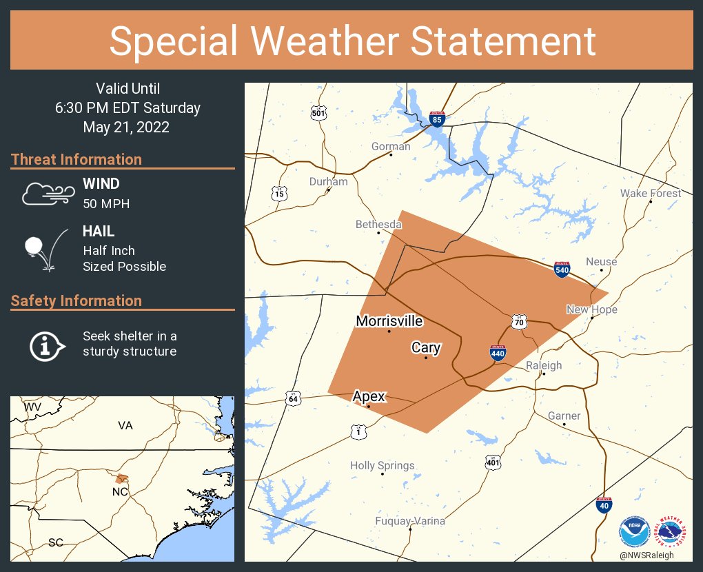 NWS Raleigh on Twitter "A special weather statement has been issued for Cary NC, Apex NC and