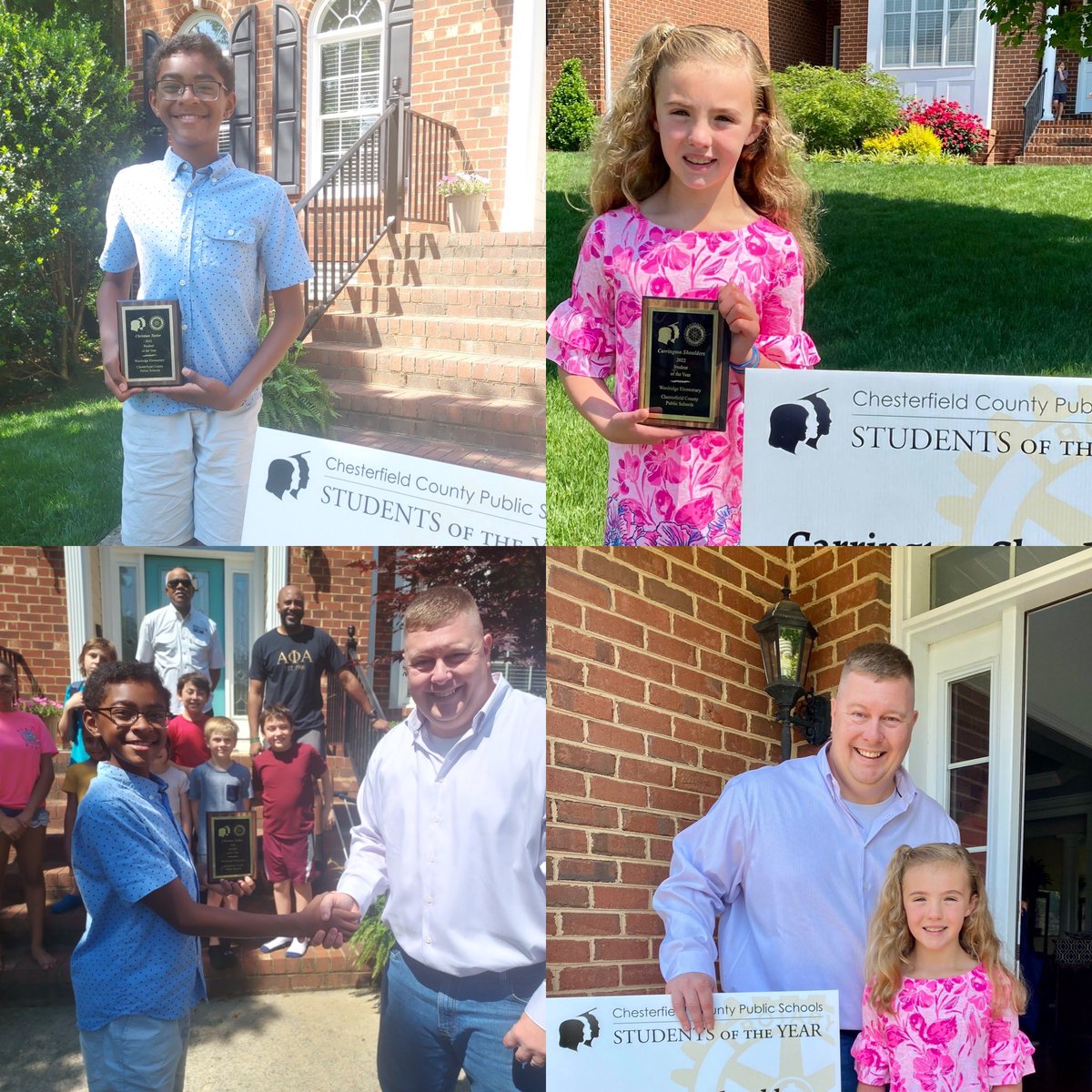 WES 2022 Students of the Year were celebrated today! 🥳 Thank you, Mr. Harter, for stopping by their homes to honor their huge achievement of being amazing representatives of 💙WES💛and CCPS! <a href="/rmharter/">Ryan Harter</a> @ccpsinfo #WildcatWay
