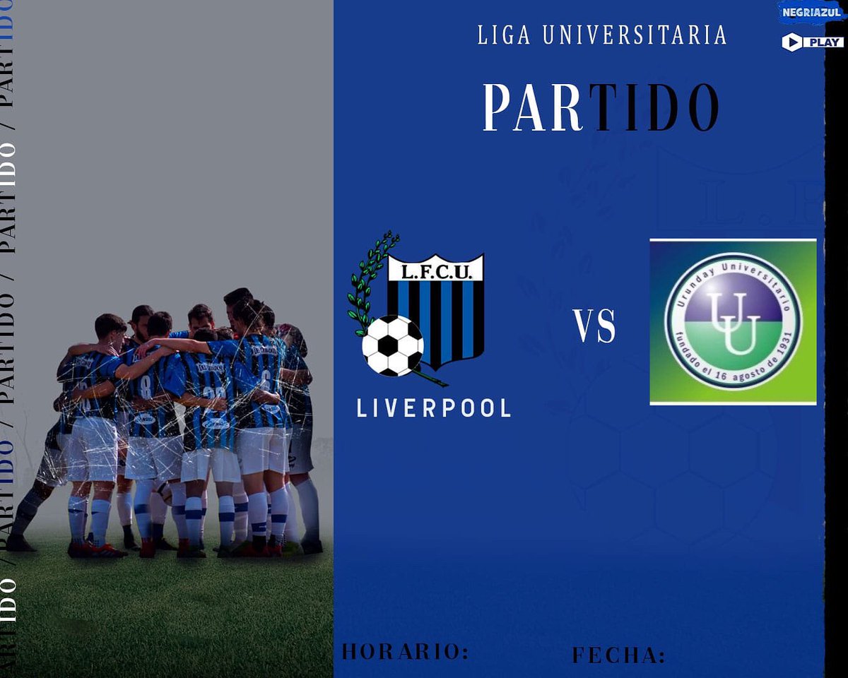 Liverpool U. (@liverpool_u) on Twitter photo #Mayores Se viene un nuevo domingo para el negriazul y en ésta oportunidad se va a enfrentar por la Fecha 5 a <a href="/Urundayfutbol/">Urunday Futbol</a> en el Complejo La República de Liverpool.
#lavidaporloscolores🔵⚫️ #futbol #somosliverpool #Mayores Se viene un nuevo domingo para el negriazul y en ésta oportunidad se va a enfrentar por la Fecha 5 a <a href="/Urundayfutbol/">Urunday Futbol</a> en el Complejo La República de Liverpool.
#lavidaporloscolores🔵⚫️ #futbol #somosliverpool