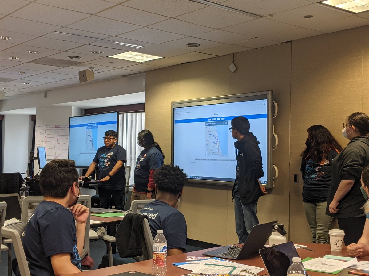 NickiAnselmo's tweet image. Presentation time! Incredibly talented high school students building entire webapps in four hours at the Chicago Hackathon. @itsCodeNation #CNHacks