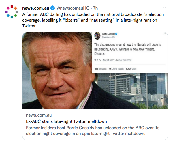 Captain_Chaos_X's tweet photo. @barriecassidy Murdoch minions are really engaging in some extreme histrionics over your comment, I think the Murdoch minions may need some grief and trauma counselling https://t.co/ziV8PxHRmK