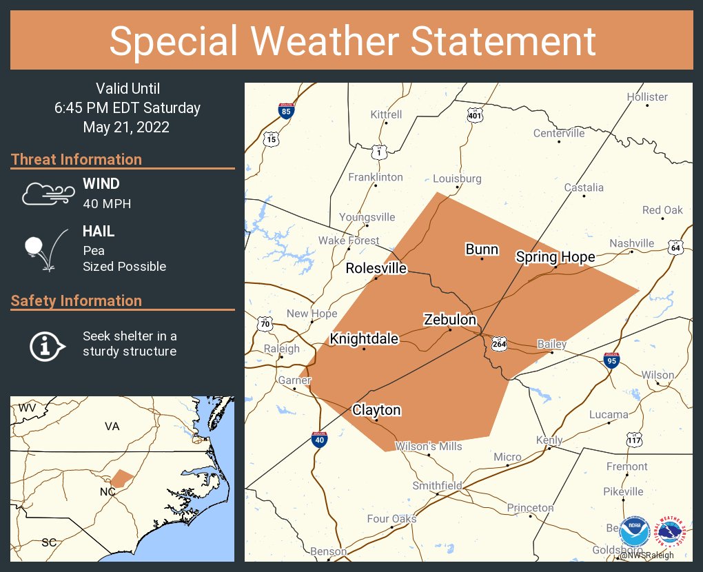 NWS Raleigh on Twitter "A special weather statement has been issued for Clayton NC, Knightdale