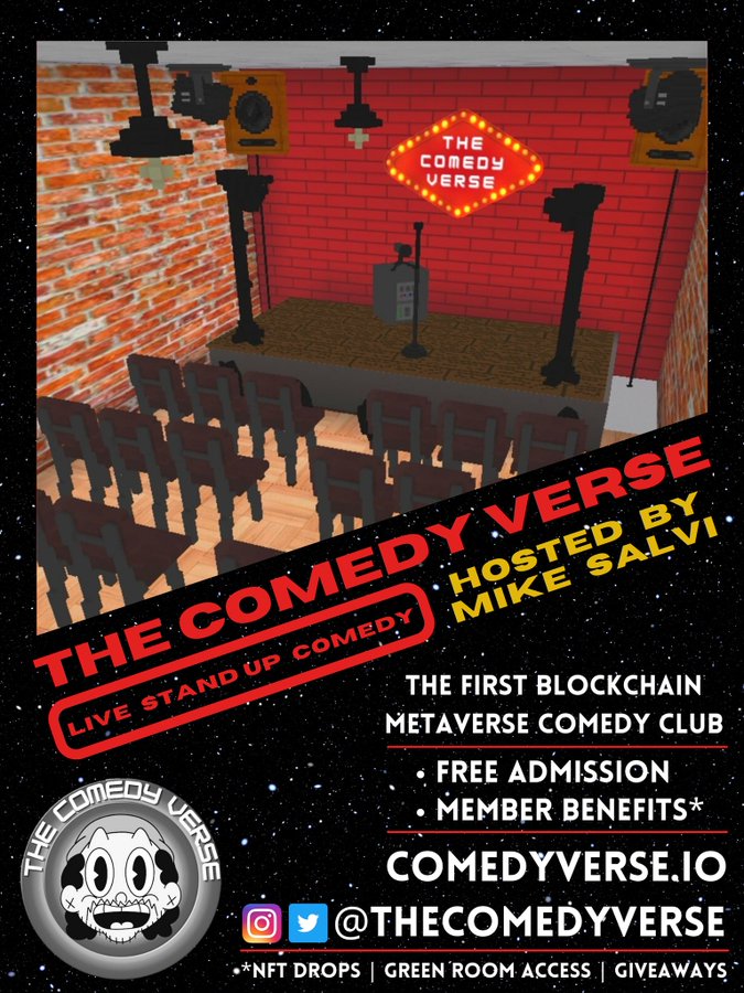 💥Community Spotlight💥

Are you ready for some laughs? 

Tonight, Sat May 21 at 9pm EDT/ 1am UTC Comedy Verse with <a href="/themikesalvi/">Mike Salvi🥛</a> at <a href="/TheComedyVerse/">TheComedyVerse</a>
<a href="/PolishedComedy/">Polished Comedy</a>
<a href="/GoshCarter/">Cousin Josh</a>
<a href="/MaxMayMM/">Max May</a>
 
voxels.com/play?coords=N@…

#metaverse #comedy