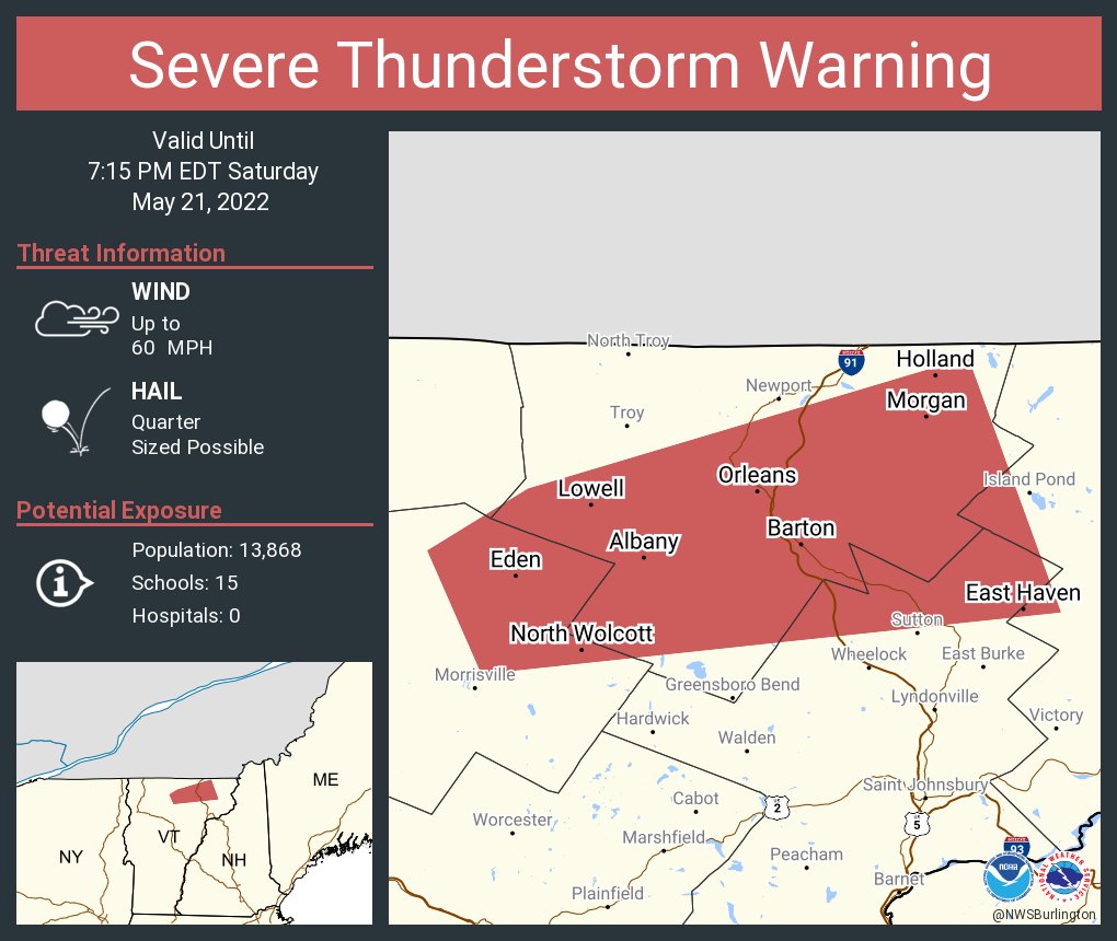 NWS Burlington on Twitter "Severe Thunderstorm Warning including
