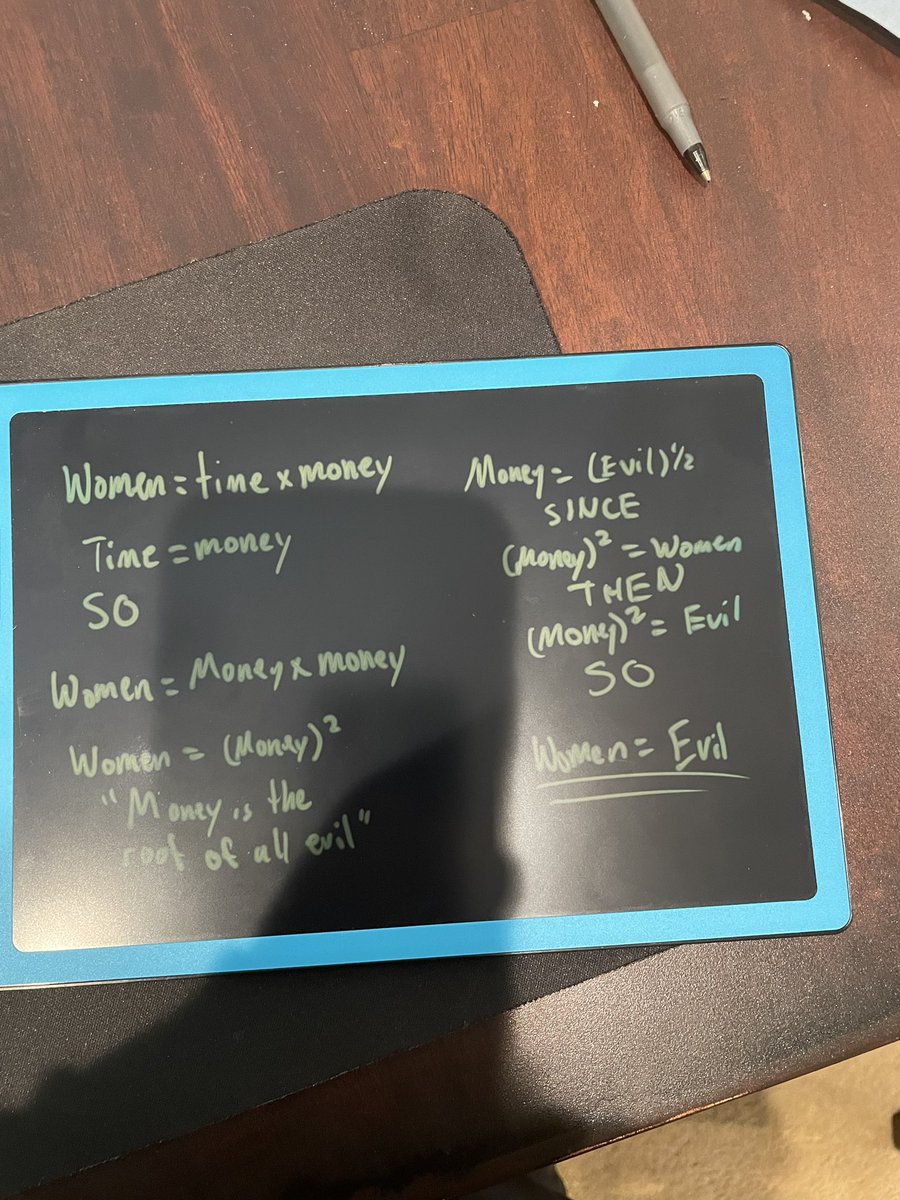andy102120's tweet photo. Yo someone has mathematical proof that women are evil lmao https://t.co/j2bY4O1LQe