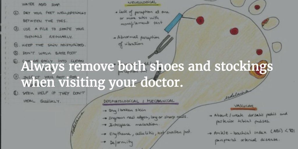 Always remove both shoes/sox when visiting your doctor. For more tips to keep your feet: diabeticfootonline.com/?utm_content=b…