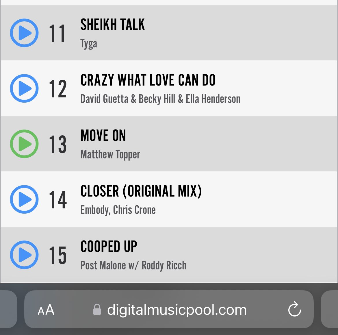 “Move On” is climbing the <a href="/dmusicpool/">Digital Music Pool</a> top download charts!!! 🔥💪🏻