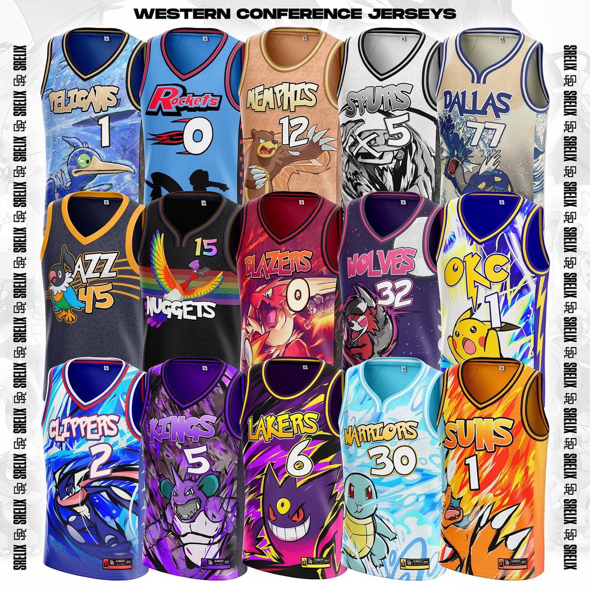 srelixjerseys's tweet image. Spent the last 2 months designing #Pokemon jerseys for every #NBA team. Let me know which one is your favorite! Check out the full collection on my Instagram: @srelix :)