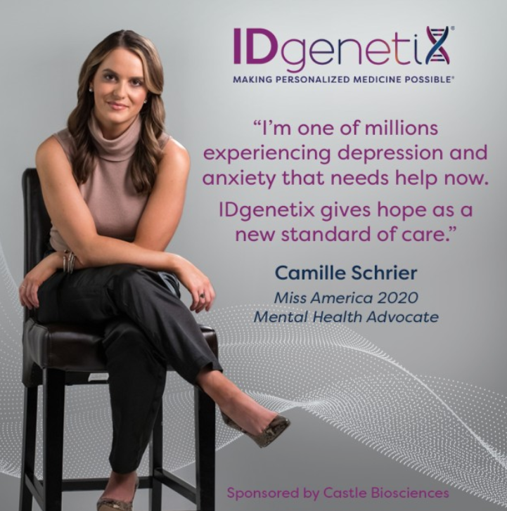 IDgenetix's tweet photo. Meet Camille Schrier at #APAAM22 — Miss America 2020 and a sufferer of depression and anxiety at the IDgenetix booth #1339 Monday 5/23 between 12–1:30pm to learn how the #IDgenetix #PGx test might help guide treatment for your patients.  #MentalHealthAwarenessMonth #CastleCares https://t.co/6JKsxhILXs
