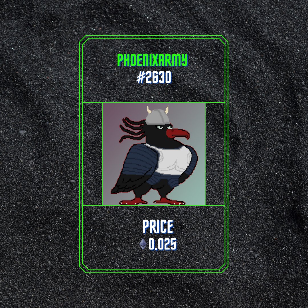 PhoenixArmy #2630!!!
Available on Opensea Now!!!

Check link in bio!
linktr.ee/pheonixarmy

Search PhoenixArmy on Opensea to view collection and join the Army!