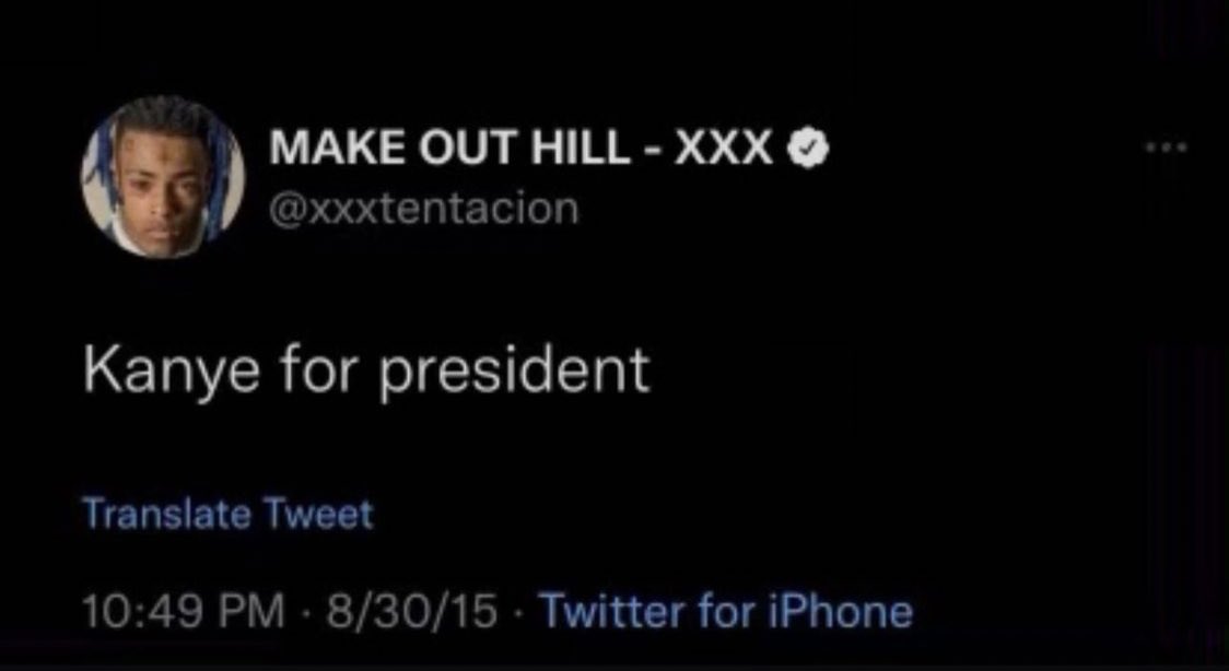 kanyekidcudibr's tweet photo. Os administradores do XXXTentacion postaram um dos tweets antigos dele em apoio ao Ye! 

“Kanye para presidente.” 

XXXTentacion | Instagram https://t.co/fZuOxUBQlC