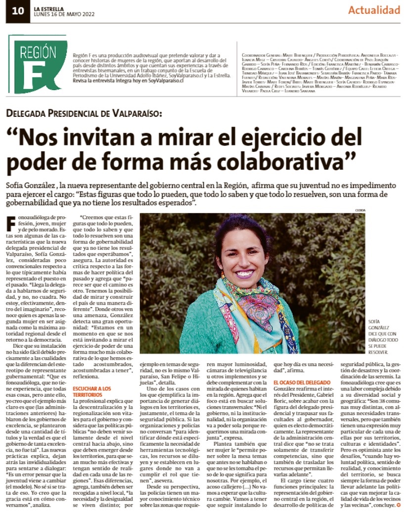 ¿Aún no lo ves?😳 Ya está disponible la entrevista la con la delegada presidencial de Valparaíso, Sofía González. ¡No te lo pierdas!