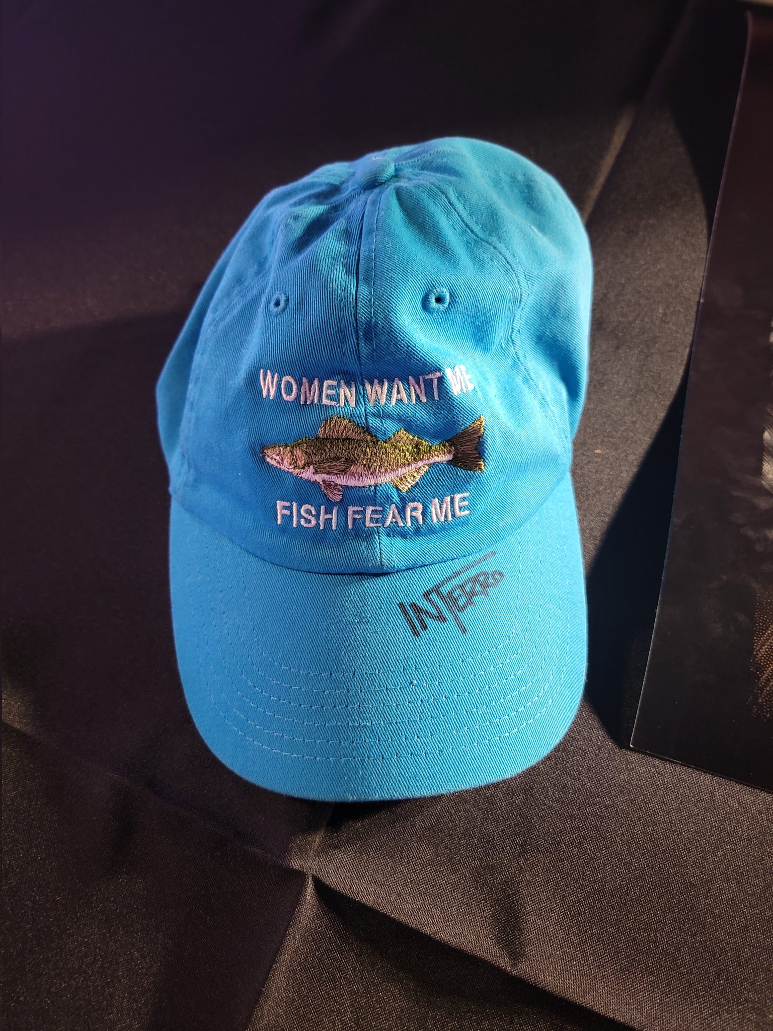 Parker Mackay on X: Also signed two women want me, fish fear me hats,  one of which was worn by a guy with a MILF: Man, I Love Fishing shirt  What the