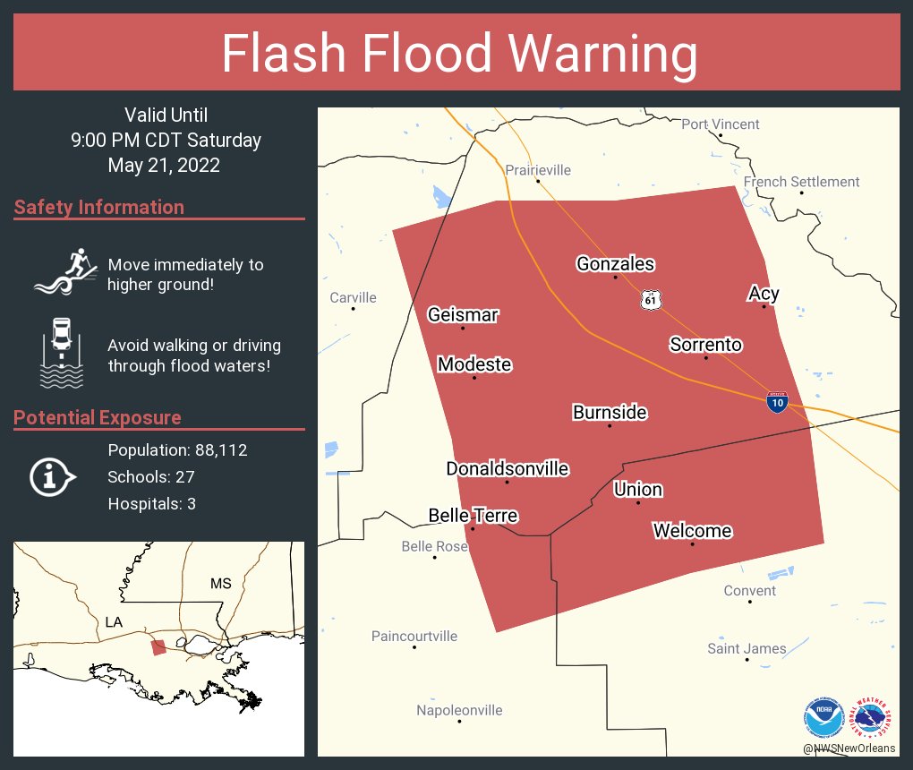NWSFlashFlood on Twitter "Flash Flood Warning including Gonzales LA