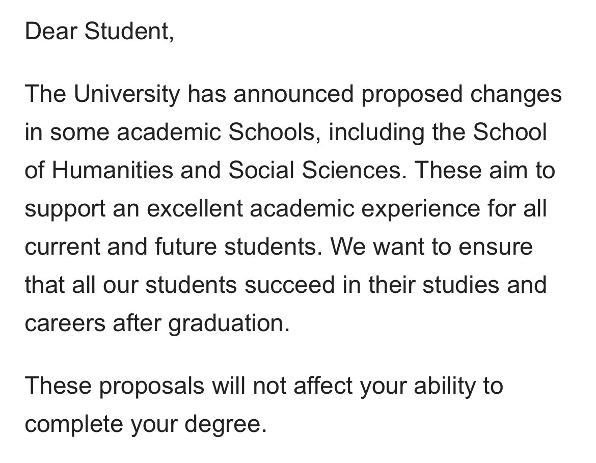Despite the ‘proposed changes’ being well known, SM are yet to be honest with its students. Nothing says ‘an excellent academic experience’, future success, and ability to complete a degree like course closures and potential redundancies to almost half its academics.