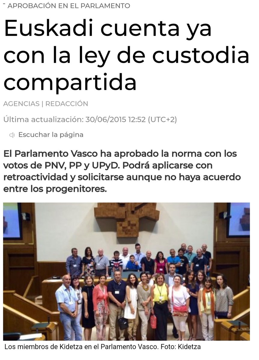 Euskadi tiene Tenencia Compartida por ley desde el año 2015. Pese a tener fuerte presencia feminista y de la izquierda, dicha ley no fue derogada y las sentencias suben año a año para parejas separadas.