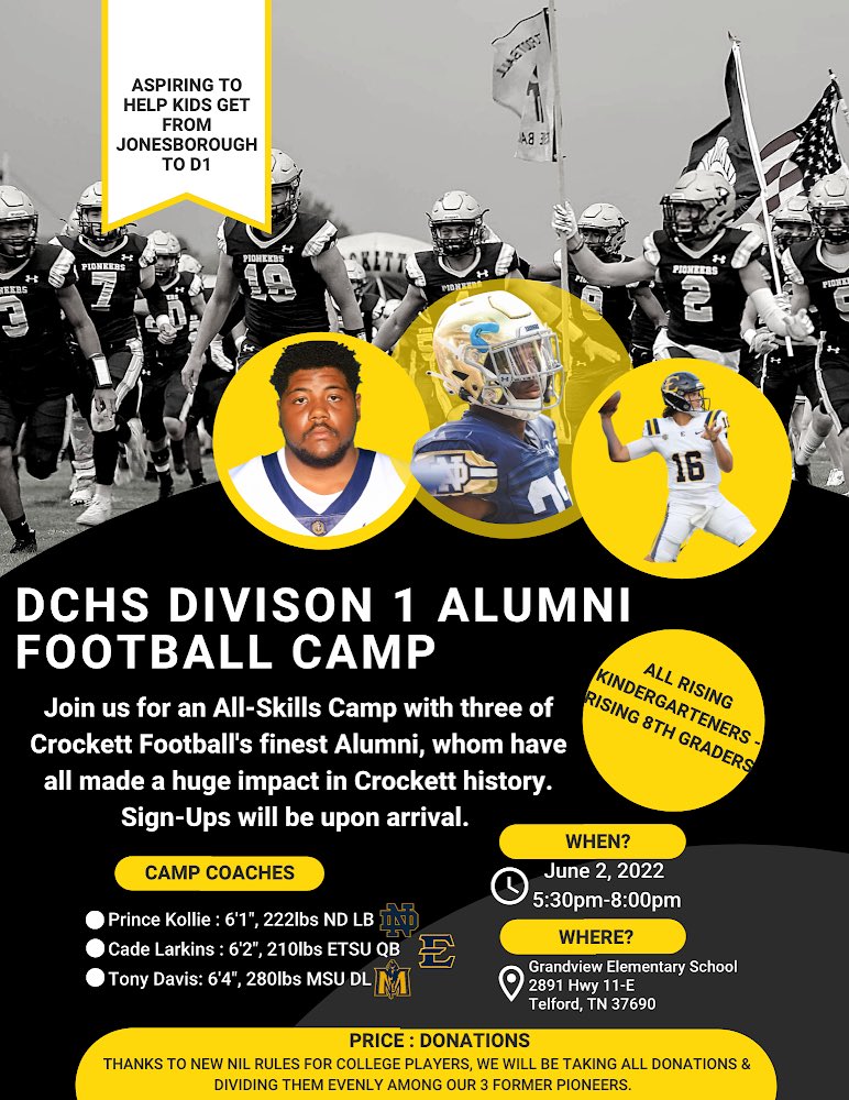 DC_Pioneers's tweet photo. Big Announcement!!! Come join three of our finest alumni to ever play at Crockett at their skills camp! Awesome opportunity to learn new skills and at the same time, helping out our former players. 

Donations only! All money will go to the three alumni. Come out and join us! https://t.co/mUok8NsD5L