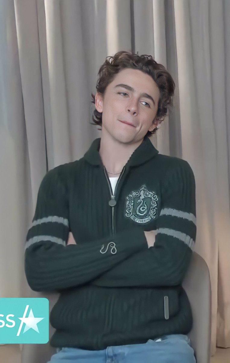 Iovenott's tweet photo. timothée chalamet wearing a slytherin sweater will forever be iconic https://t.co/oBep6lNZIw