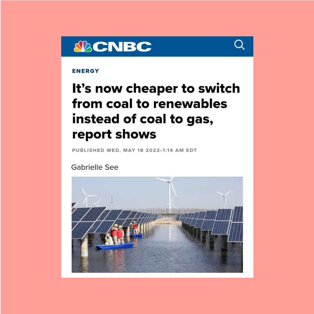 'The report claims that the global average cost of switching from coal to renewable energy has plunged by 99% since 2010, compared to switching from coal to gas.' cnb.cx/3G72F4x #climateaction #coal #gas #renewableenergy