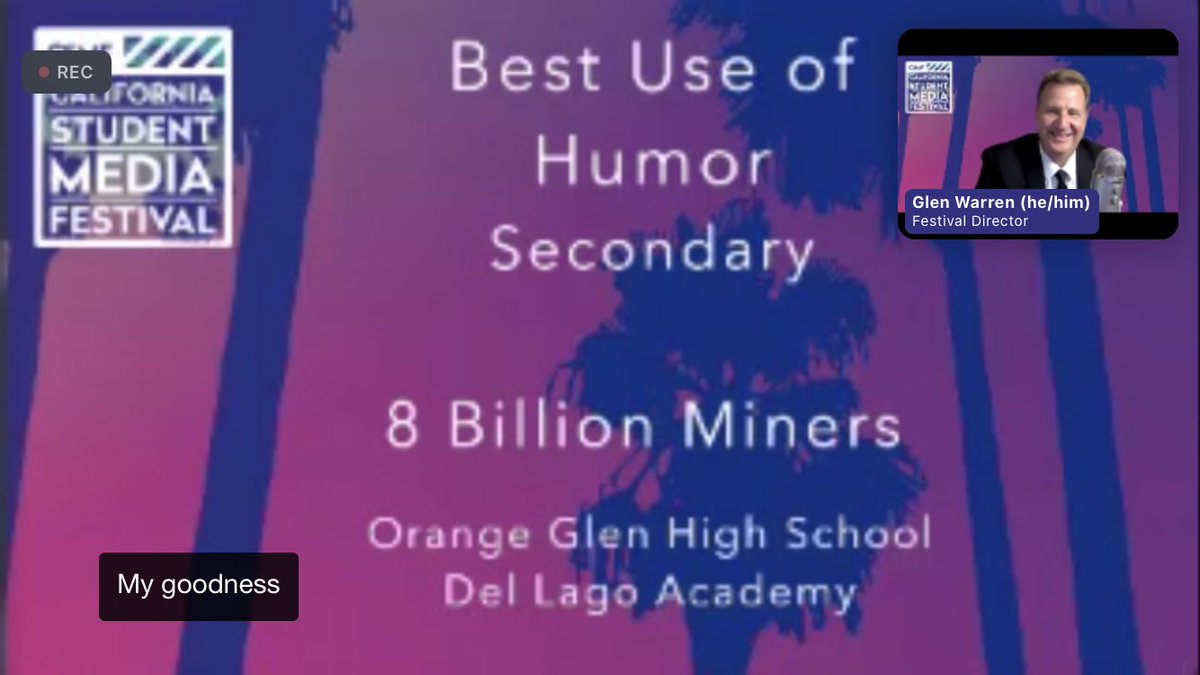 tracyolane's tweet image. My scholar’s and his friend’s movie won for best humor! ⁦@castudentmedia⁩ ⁦@MiddleCollegeOG⁩ ⁦@DrV_OGPrincipal⁩ ⁦@EUHSD⁩ ⁦@DelLagoAcademy⁩ ⁦@Quantum_Academy⁩ ⁦@EUSD⁩