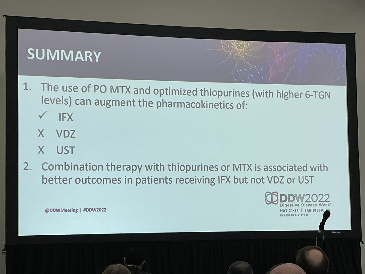 Baldeep Pabla, MD MSCI (@baldeeppablamd) on Twitter photo <a href="/AndresYarur/">Andres Yarur</a> presents great data showing PO MTX (not just IM!) and elevated 6-TG levels > 146 are associated with favorable PK profiles and outcomes in IFX but not VDZ or UST (though outcomes numerically improved in combo UST pts) - important knowledge gap! <a href="/AndresYarur/">Andres Yarur</a> presents great data showing PO MTX (not just IM!) and elevated 6-TG levels > 146 are associated with favorable PK profiles and outcomes in IFX but not VDZ or UST (though outcomes numerically improved in combo UST pts) - important knowledge gap!