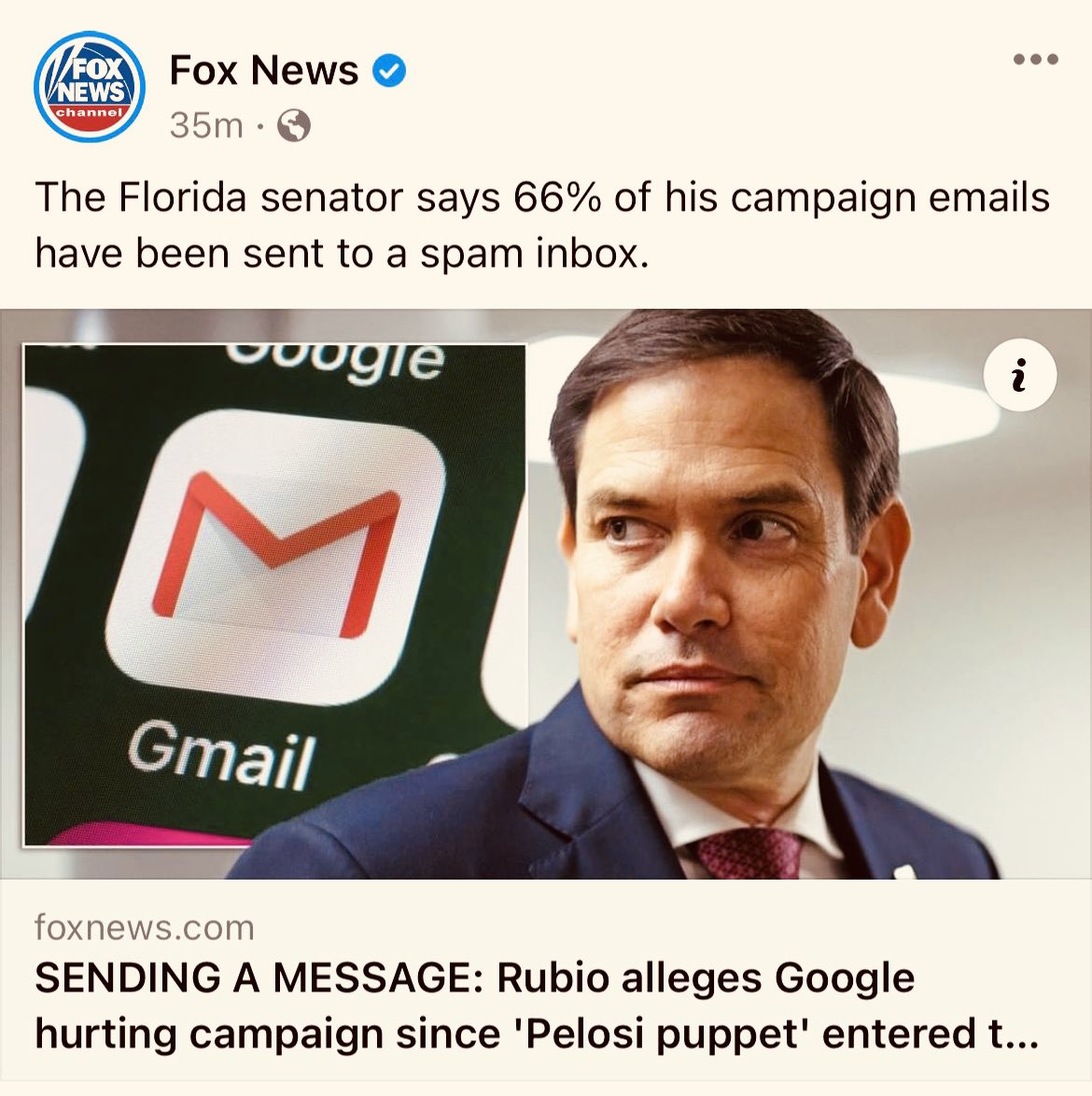 RonFilipkowski's tweet image. Rubio thinks it’s a Google conspiracy to rig the election for Val Demings because people send his campaign emails to spam.