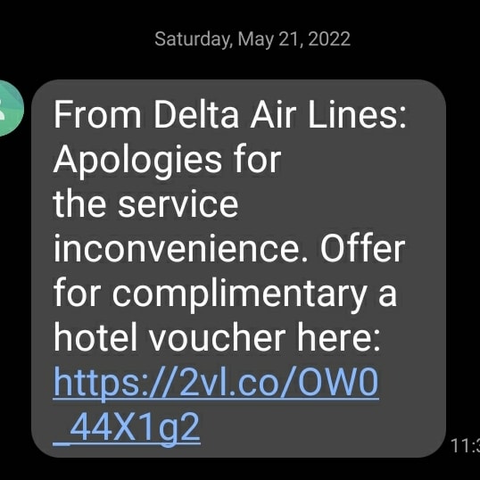 MakingMelinda68's tweet photo. @Delta canceled flight 6 hours before flight but i have to be at airport to get help with hotel voucher...after waiting 4 hours on phone for customer service??? #wtfdelta https://t.co/vUfT44ZR4V