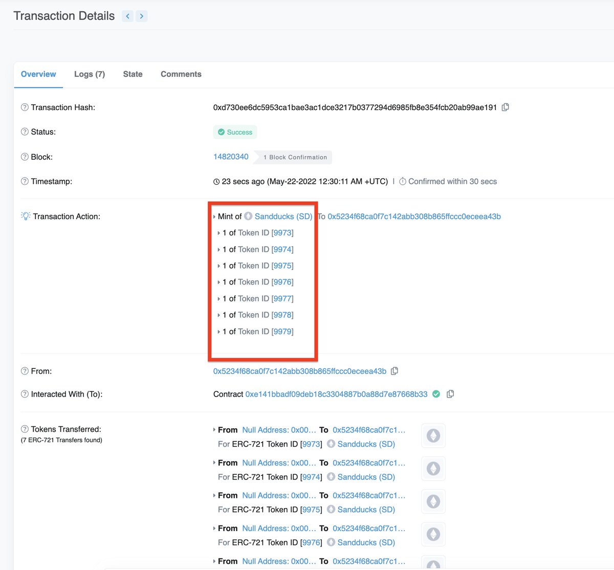 Tip #5 Cont.I also like to visit the etherscan and look at other peoples transactions to see if they look okay. Im simply checking to see if when they mint they are getting tokens and also checking what the function name is so I can compare to my TX.Pics /8