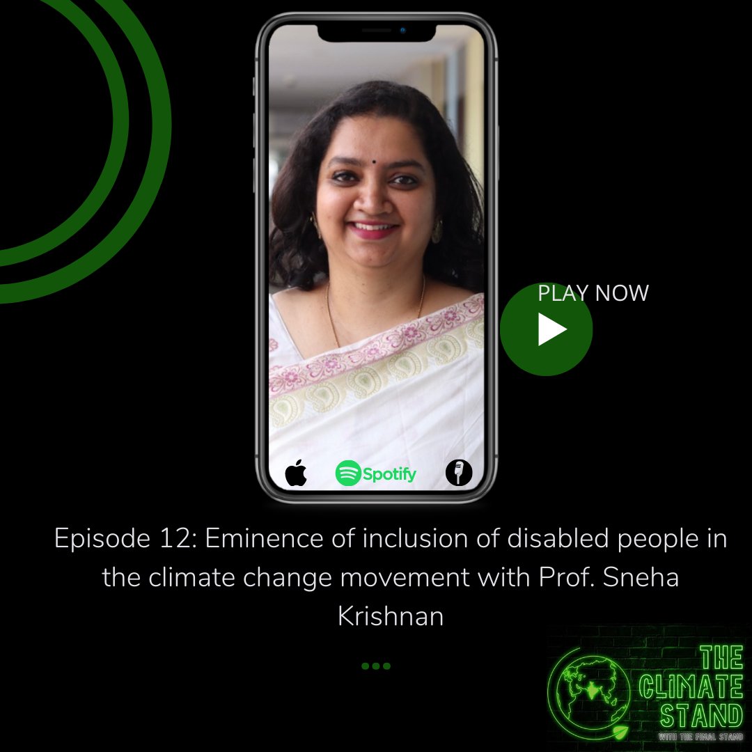 TheFinalStandIN's tweet image. Join us in conversation with Dr. Sneha Krishnan @snek87, as she walks us through the challenges faced by people with #disabilities as a result of #Environmentalchanges and explains why it is critical to include them in the #ClimateChange movement.
#ClimateAction #DisabilityRights