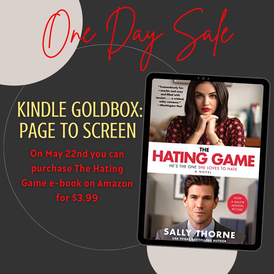 Today only(May 22nd), Amazon is having a Kindle Goldbox: Page to Screen Sale!
Get The Hating Game ebook on sale in the US for $3.99.
amzn.to/3ly3Xfu
•
#sale #kindle #goldbox #amazondeals #sallythorne #ebooksale #specialprice #thehatinggame #romcombooks #romancebooks