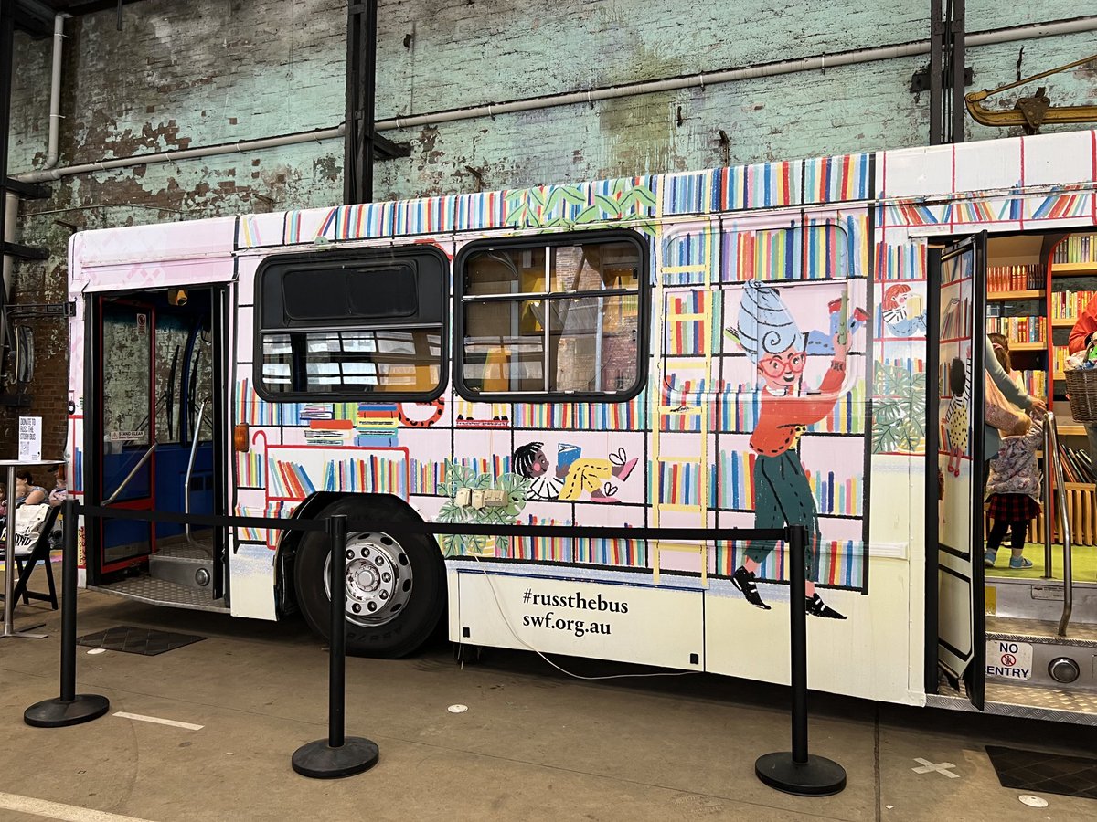 shand_kathy's tweet photo. Russ the bus! Parked here all day @SydWritersFest #sydneywritersfestival #books #russthebus https://t.co/Q2WbTDM40E