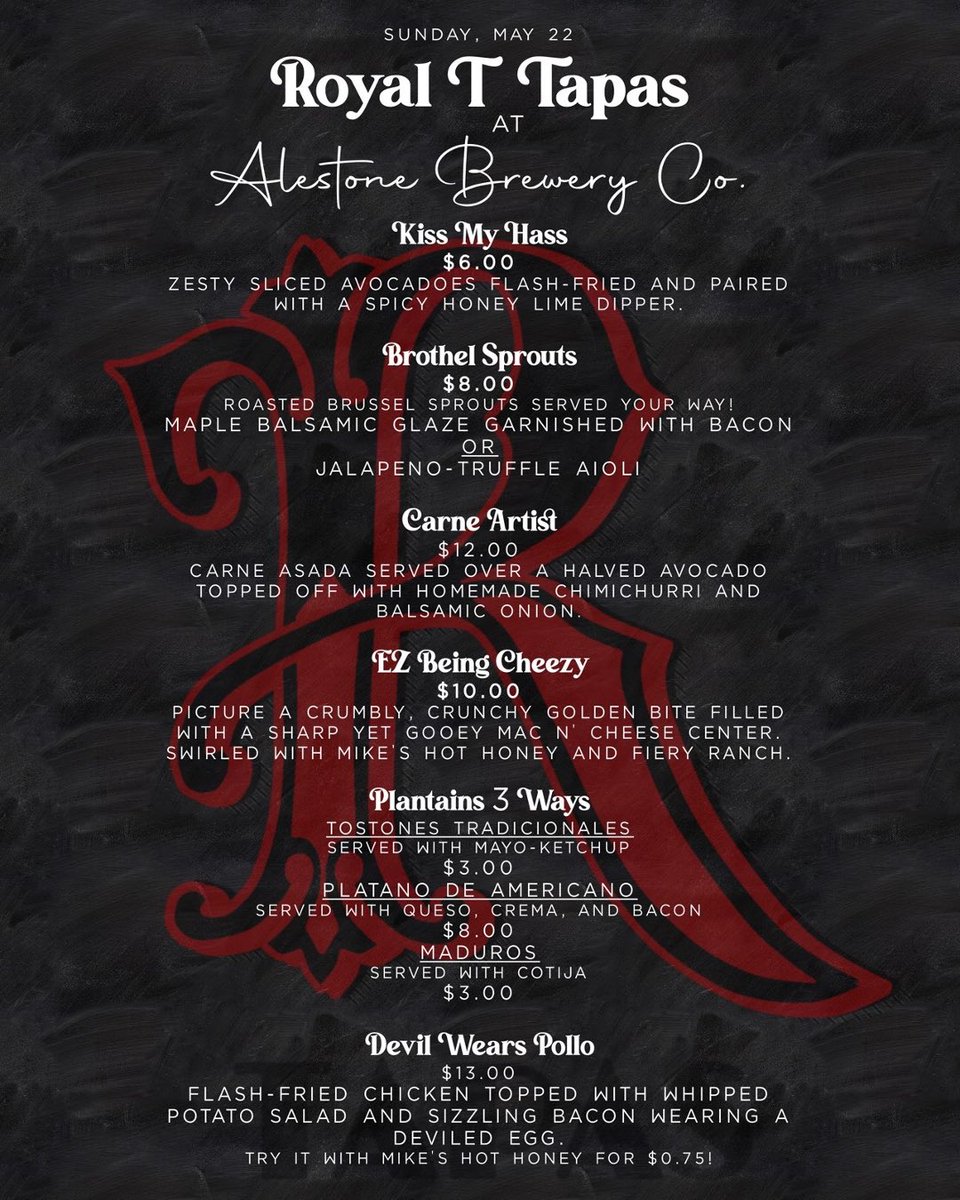 Sunday Funday Brunch starts at 12 PM tomorrow! 🤙🏼 Look for the cool @royalttapas VW bus and come spend the day with us. Cheer! 🍻

#alestonebrewing #sundaybrunch #sundayfunday #longwood #vwbus #royalttapas