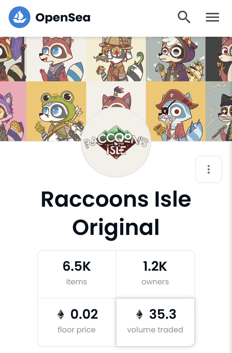 In just two days, <a href="/raccoonsislenft/">Raccoon's Isle</a> 

1. FP x4!
2. Volume x10!
3. Unique owners up 60%!

And the nft is yet to be revealed?!

Kinda bullish based on these, those sneak peaks are dope. LFG!