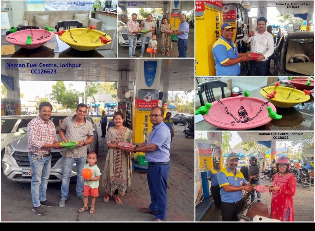 NamanFuelCentre's tweet photo. Birds need us this summer's 
Let's do our bit.
Distributing 1000 Nos Sikora's to our customers.
#birds #savebirds  #bpcl  @BPCLimited @BPCL_Jodhpur @sudhanshu171 https://t.co/3G3fkJinP5