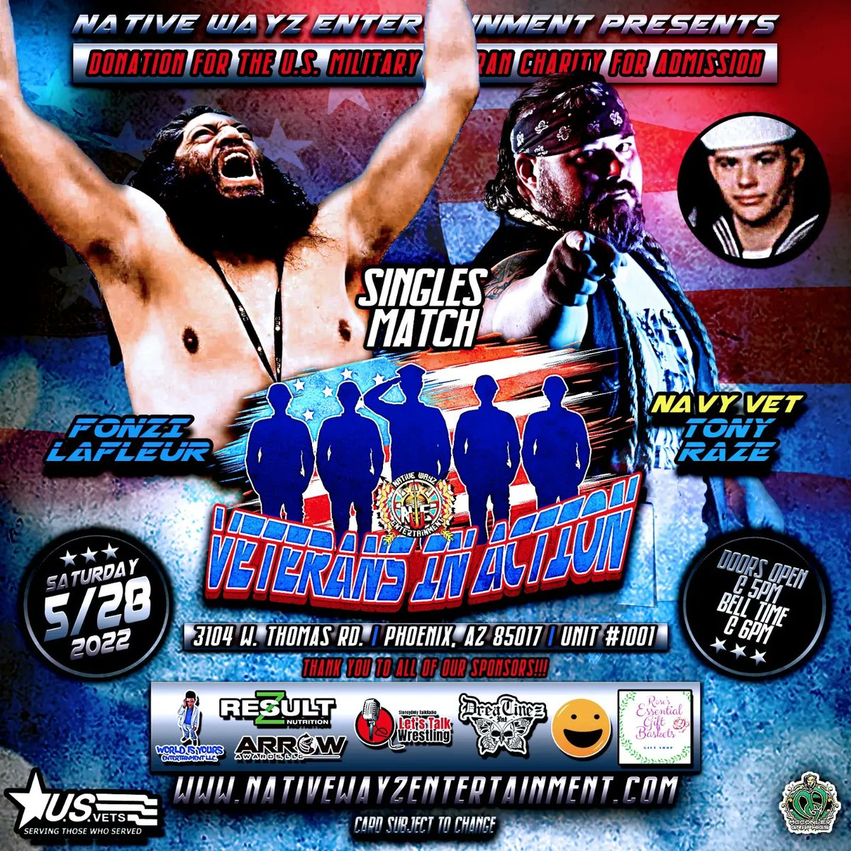 NativeWayzEnt's tweet image. May 28th Native Wayz Entertainment Presents Veterans in Action Free admission with donation to U.S. Vets