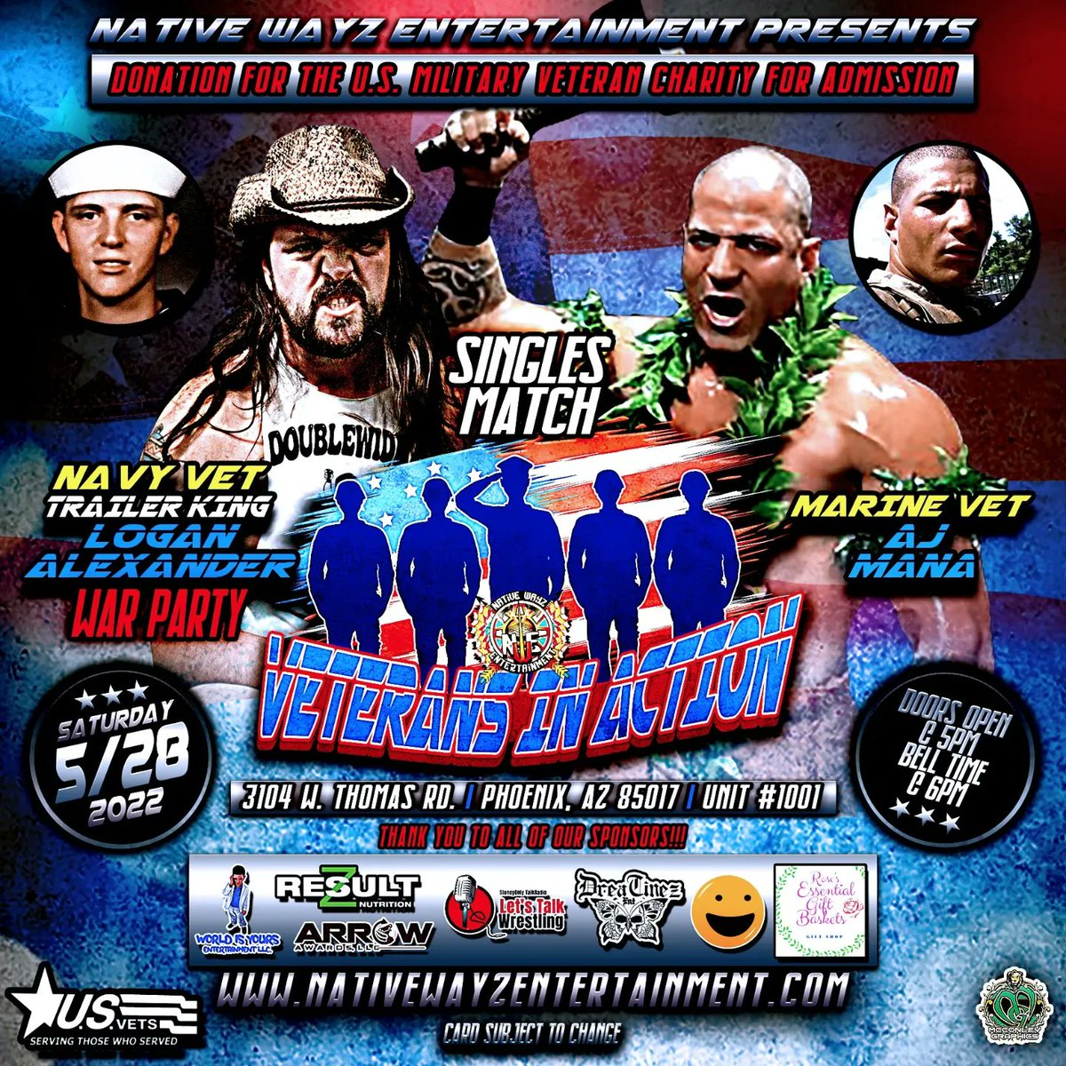 NativeWayzEnt's tweet image. May 28th Free admission with donation to U.S.Vets