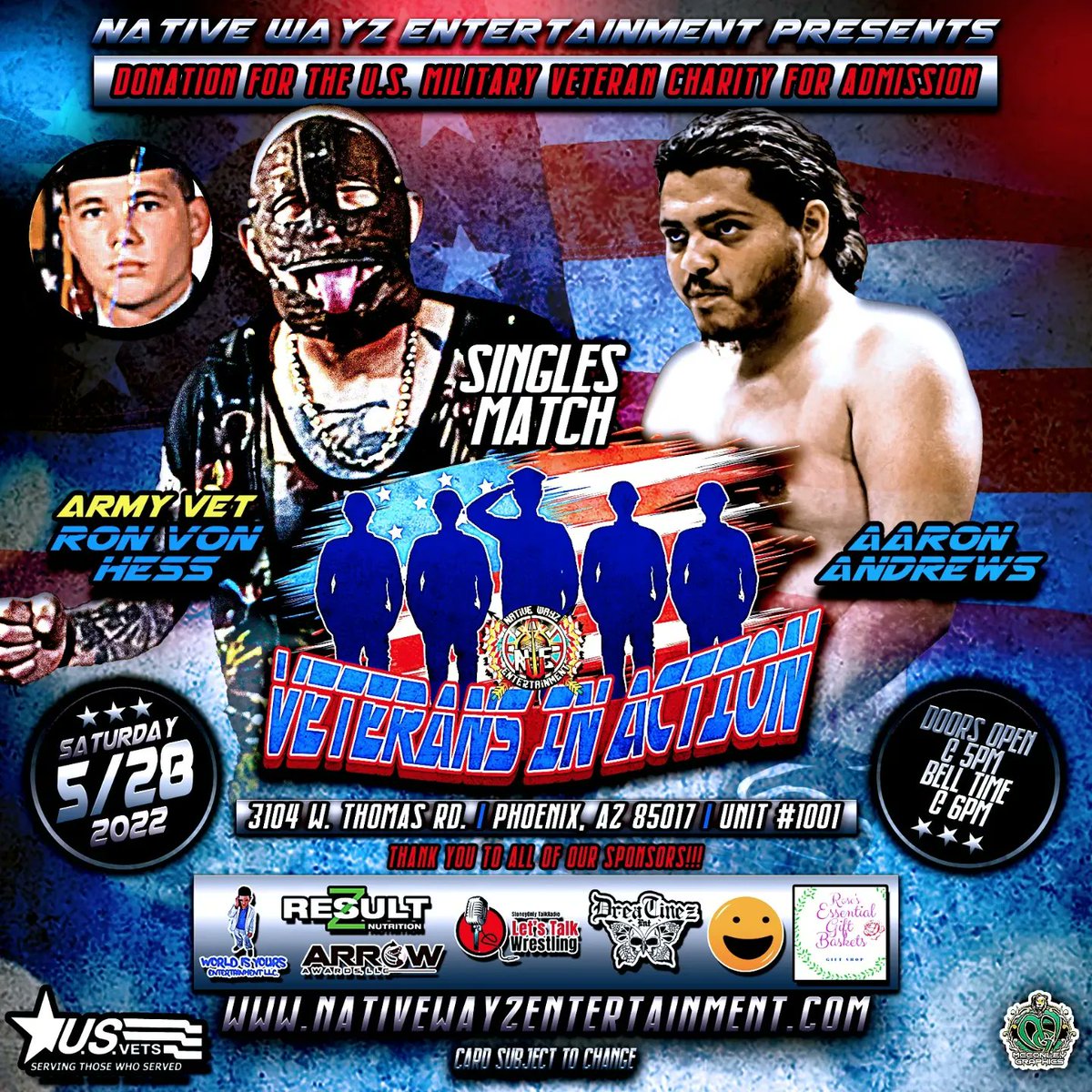 NativeWayzEnt's tweet image. May 28th Free admission with donation to U.S.Vets