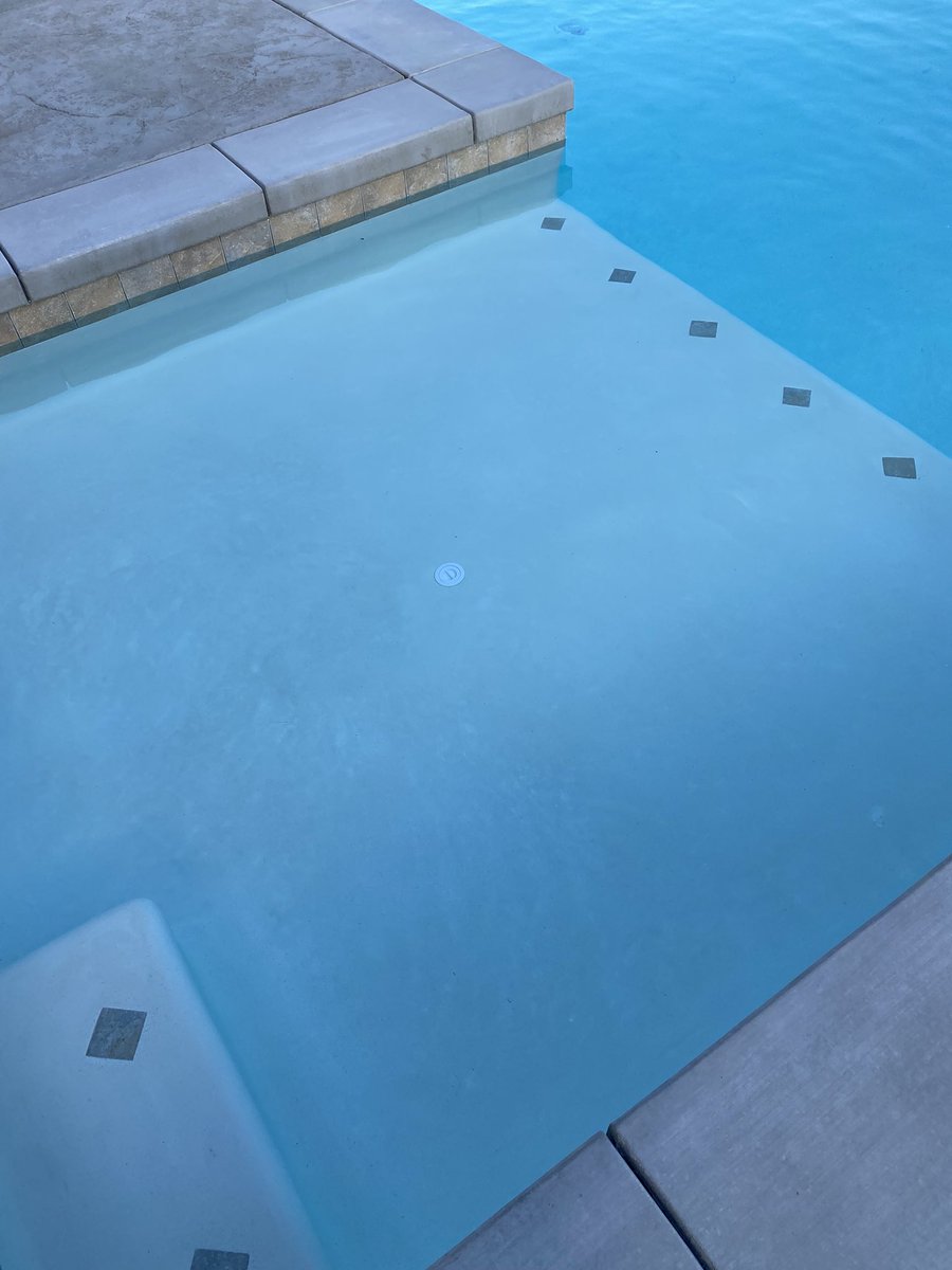 TeachAndi's tweet image. Can someone help me?! We just had a pool built, and the white plaster became discolored. Our pool contractor is saying this is normal. Is it?! It looks dark in person.#poolcontractor #poolguy #buildingapool #whiteplaster #whiteplasterpool #mottling #pool #pooltime #poolplaster