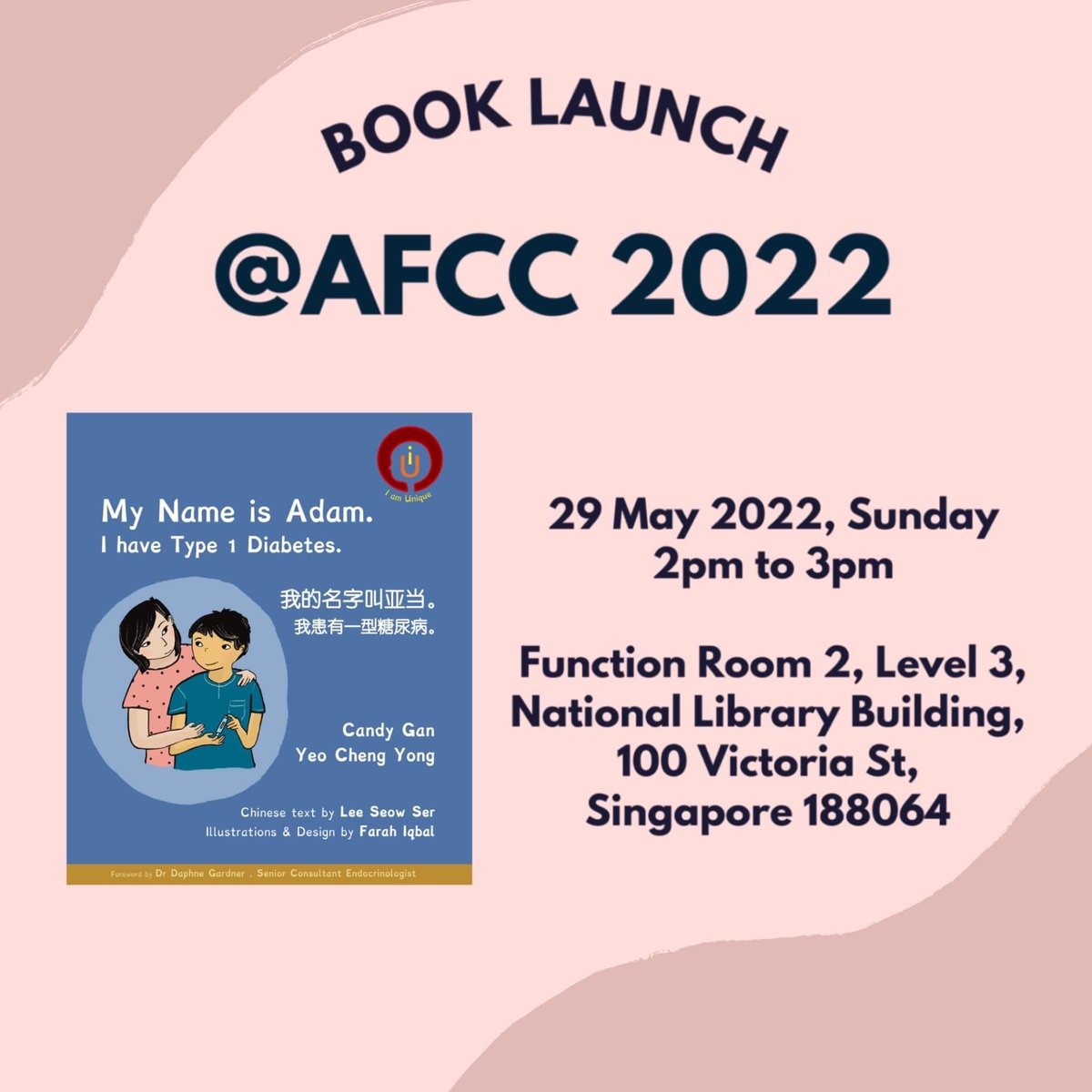 FREE event!
Join us for the book launch at the Asian Festival of Children’s Content (AFCC) — afcc.com.sg
#afcc2022 #singlit #litup #singapore #childrenpicturebook #diabetes #typeonediabetes #knowledge #reading #diabetessingapore #helangbooks #iamunique