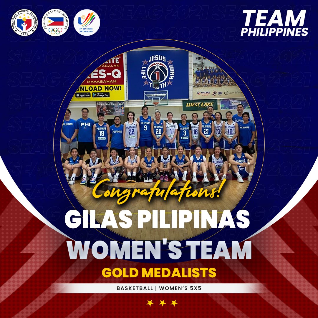 psc_gov's tweet photo. 𝐆𝐈𝐋𝐀𝐒 𝐆𝐎𝐋𝐃! 🇵🇭🥇

Our Gilas Pilipinas Women’s Basketball squad concludes their #SEAGames31 campaign with a gold medal in Vietnam!

Mabuhay ang #GalingngAtletangPinoysaHanoi! 🇵🇭 https://t.co/N1wIiYtUtR