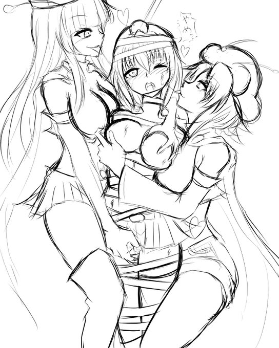 描き途中シリーズ。スーパーカビエキスによりカビ奴隷化してアンパンガールに襲いかかるパンガールズ。メロンパンナのメロメロパンチとロールパンナのリボン拘束込みです 