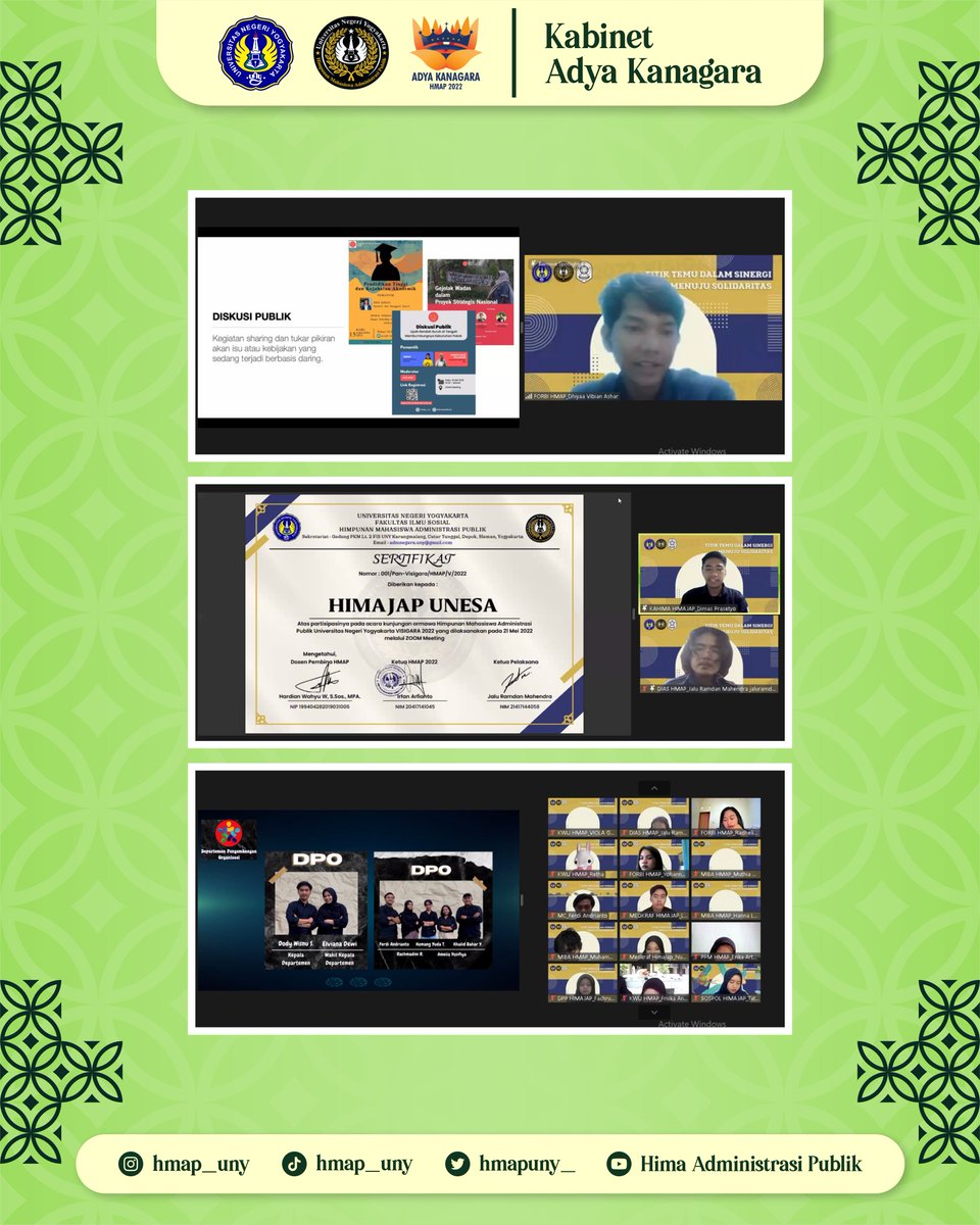 HMAPUNY_'s tweet photo. [DOKUMENTASI VISIGARA HMAP UNY X HIMAJAP UNESA]

Telah terlaksana Visigara #1 2022 HMAP UNY dengan HIMAJAP UNESA. Terima kasih kepada HIMAJAP UNESA yang telah memenuhi undangan kami, semoga silaturahmi yang terjalin dapat selalu terjaga dengan baik. https://t.co/lWNuvRlzn5
