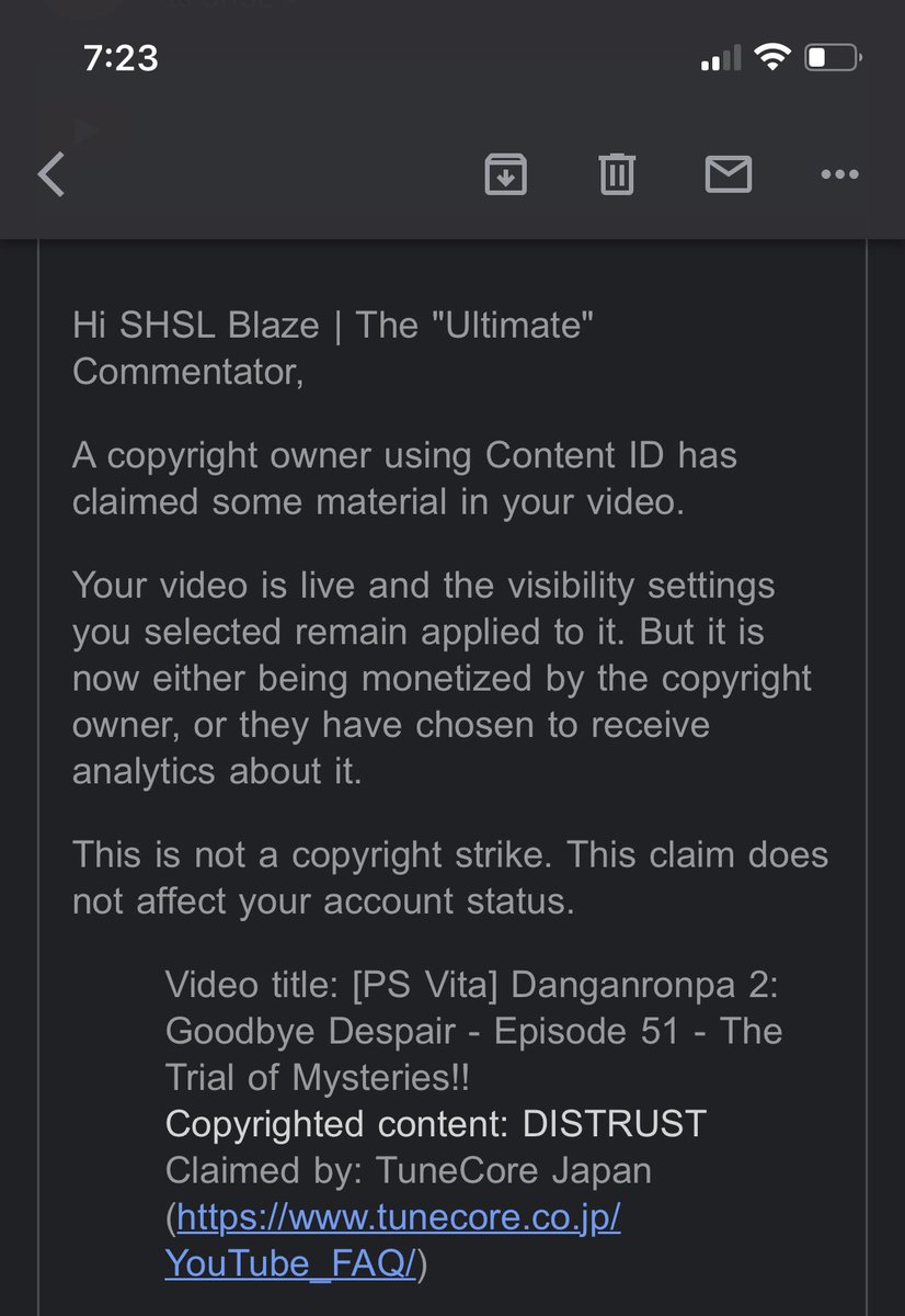 Blaziankid67's tweet photo. Heads up Danganronpa Community. 

If you use Danganronpa music in your videos TuneCore Japan is copyright claiming all Danganronpa music. 

I just got hit on a few of my old DR lets play parts. 

Which could cause a problem for Let’s Plays of the game in the future https://t.co/UeDrnuuqRd