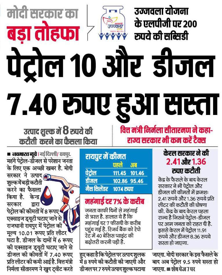 मान. मुख्यमंत्री छ.ग.(कांग्रेस शोषित)..
महंगाई कम करने के लिए मोदी सरकार ने ऐतिहासिक कदम उठाए हैं।
आपके अनुसार छ.ग. की आर्थिक स्थिति "बहुत अच्छी" है, आप भी गरीबों को राहत पहुँचाईये...
वैसे भी छ.ग. का"खजाना"आपका जेब खर्च ही है...!! <a href="/bhupeshbaghel/">Bhupesh Baghel</a> <a href="/INCChhattisgarh/">INC Chhattisgarh</a> <a href="/plpunia/">P L Punia</a>