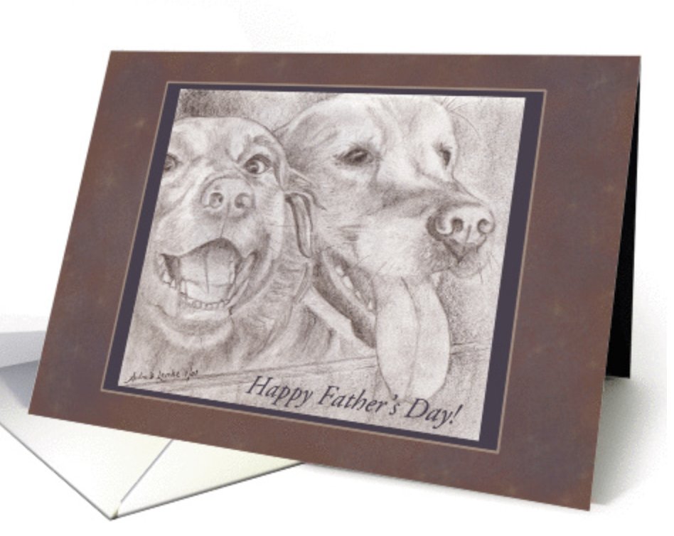 Happy Father's Day for the dog loving Dad. "Eager Best Friends" dog art greeting card. Sale for 5+ (any) cards. Use code: MAY209  <a href="/gcuniverse/">GreetingCardUniverse</a>  greetingcarduniverse.com/holiday-cards/…