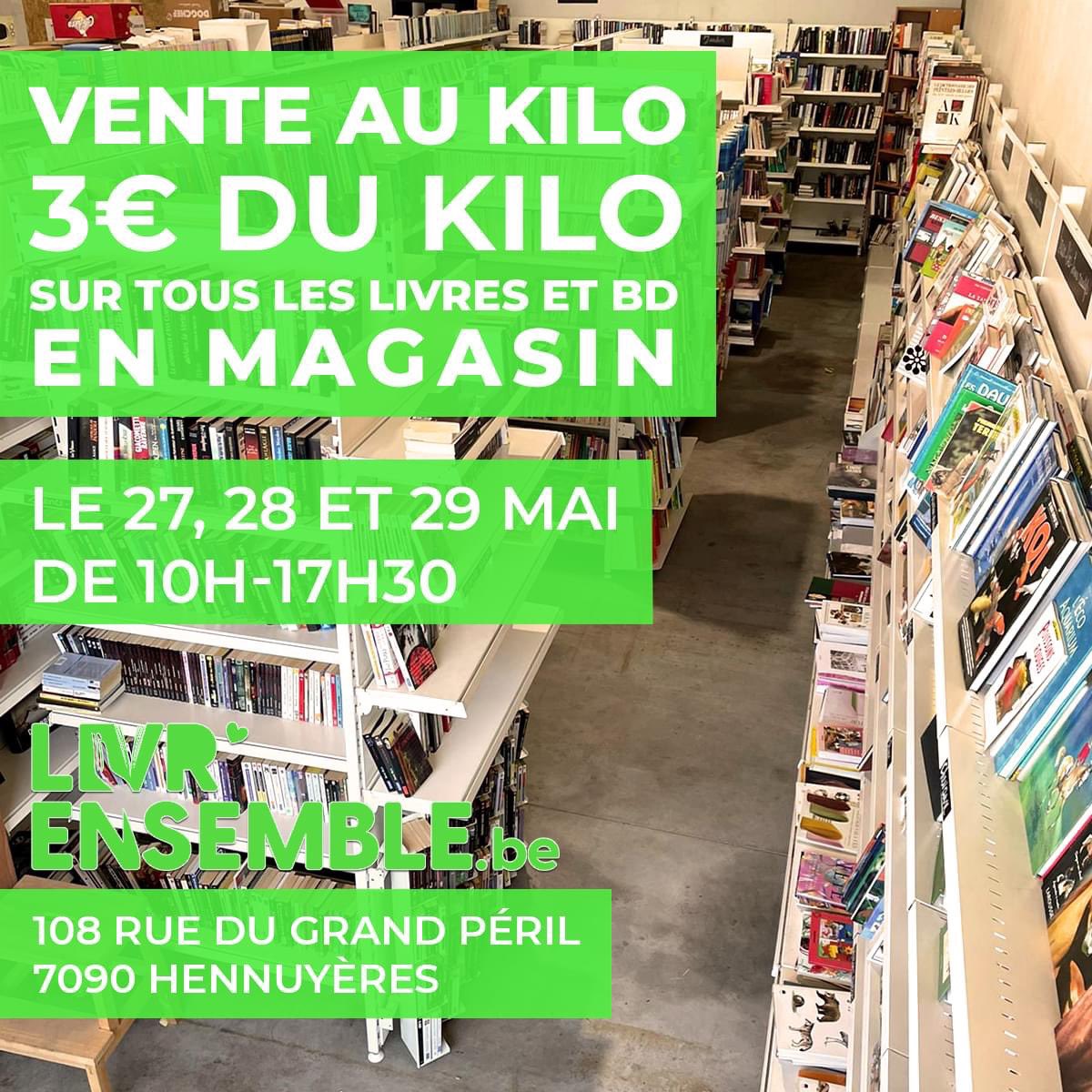 Livr'Ensemble relance la vente au kilo UNIQUEMENT en Magasin !

Rendez-vous au 108 rue du grand péril - 7090 Hennuyères 📚
Vendredi 27/05, Samedi 28/05 et dimanche 29/05 de 10h à 17h30

3€ du kilo sur tous les livres et exceptionnellement sur les BD
#BookTwitter