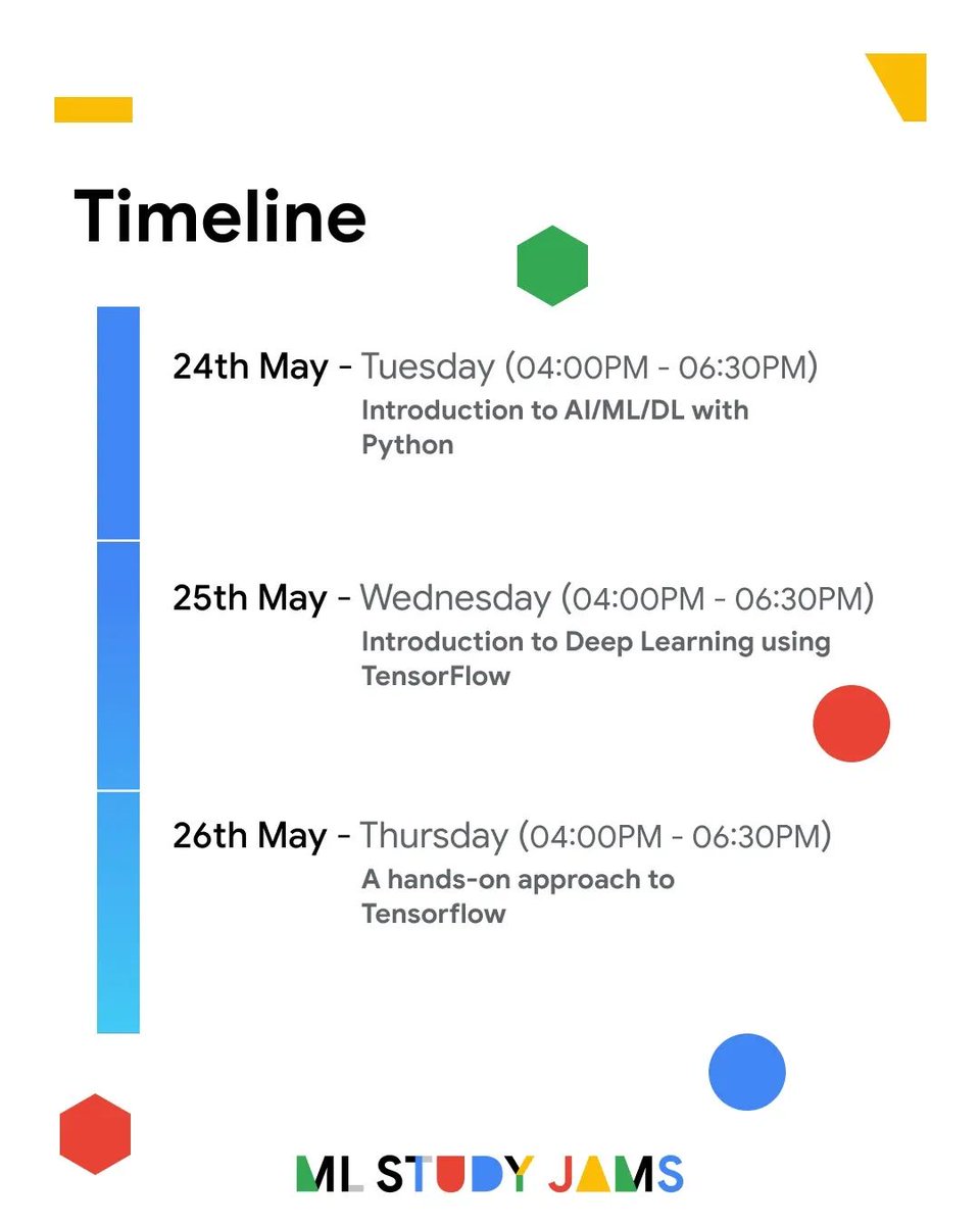 gdg_akgec's tweet photo. Wanna be a part of one of the fastest-growing technology ?
We bring you 'ML Study Jams', where you can learn about the basics of Machine Learning but get a hands-on-experience on Google's own open source library 'TensorFlow'.
Register here
https://t.co/n0u3hmRsyx
See you there! https://t.co/R6gpPfbQ7H