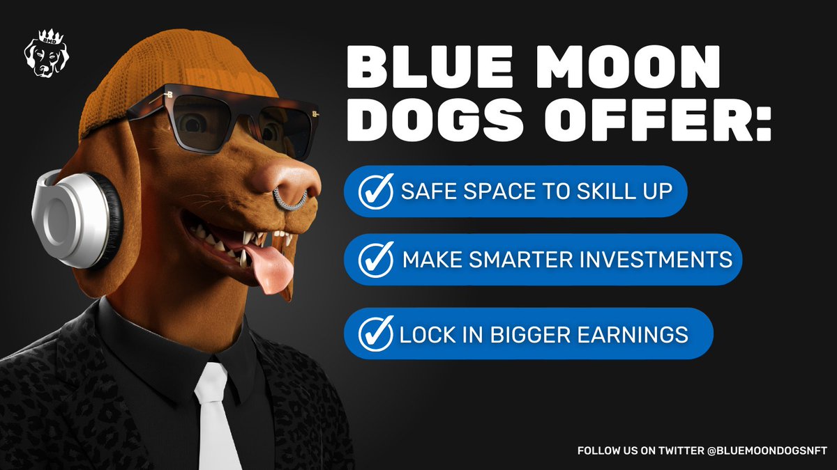 Looking for gains, maestro? We’ve got you covered 😉 

It's easy to invest collectively and fairly with #BlueMoonDogsNFT.

#Premint with us now: premint.xyz/blue-moon-dogs/
 
#NFT #NFTdrop #BMD #Crypto