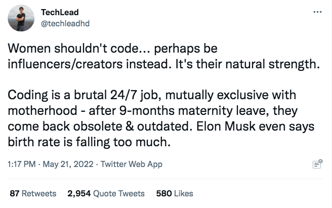 violetblue's tweet photo. In case you ever wonder, "What kind of values do the decision-makers at Facebook/Meta bake into the products?" 

I give you a Meta Tech Lead. https://t.co/nkgx1ozOA9